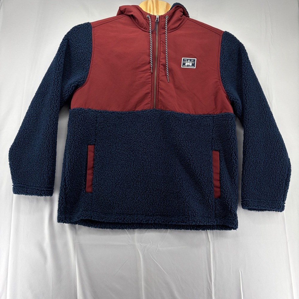 Hurley Mens Sherpa Fleece Half Zip Hoodie Burgundy Navy Blue Mixed Media Large